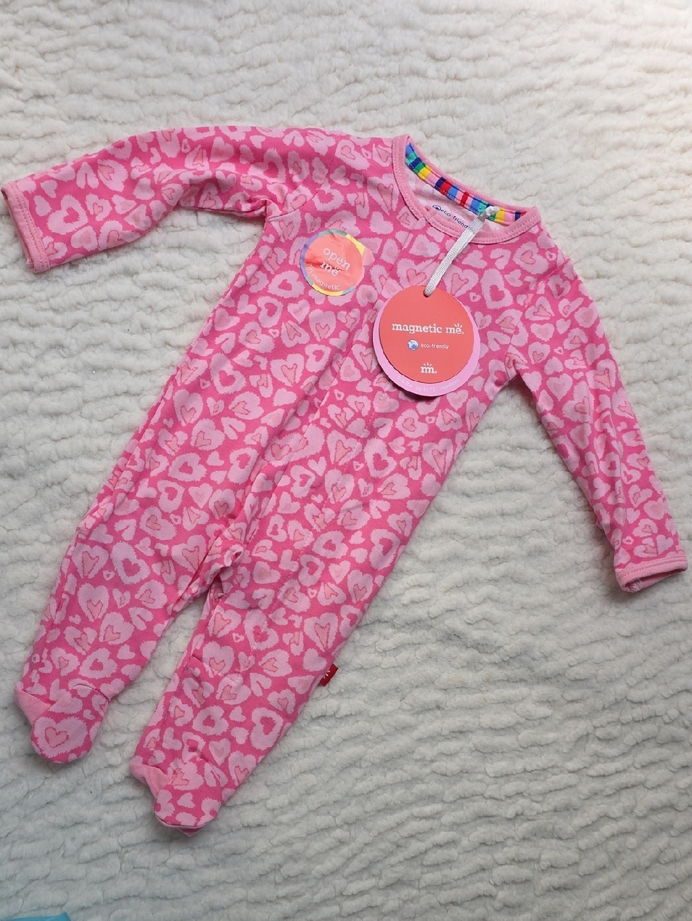 Magnetic Me Pink & Light Pink Heart-Print Footed One-Piece Newborn